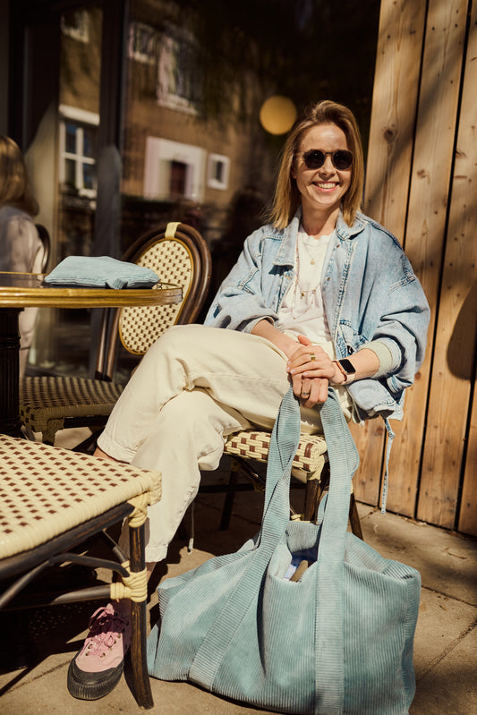 Cord-Make-up-Tasche Blau | Kulturbeutel Blau