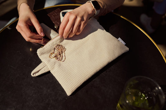 Cord-Make-up-Tasche Creme | Kulturbeutel Creme