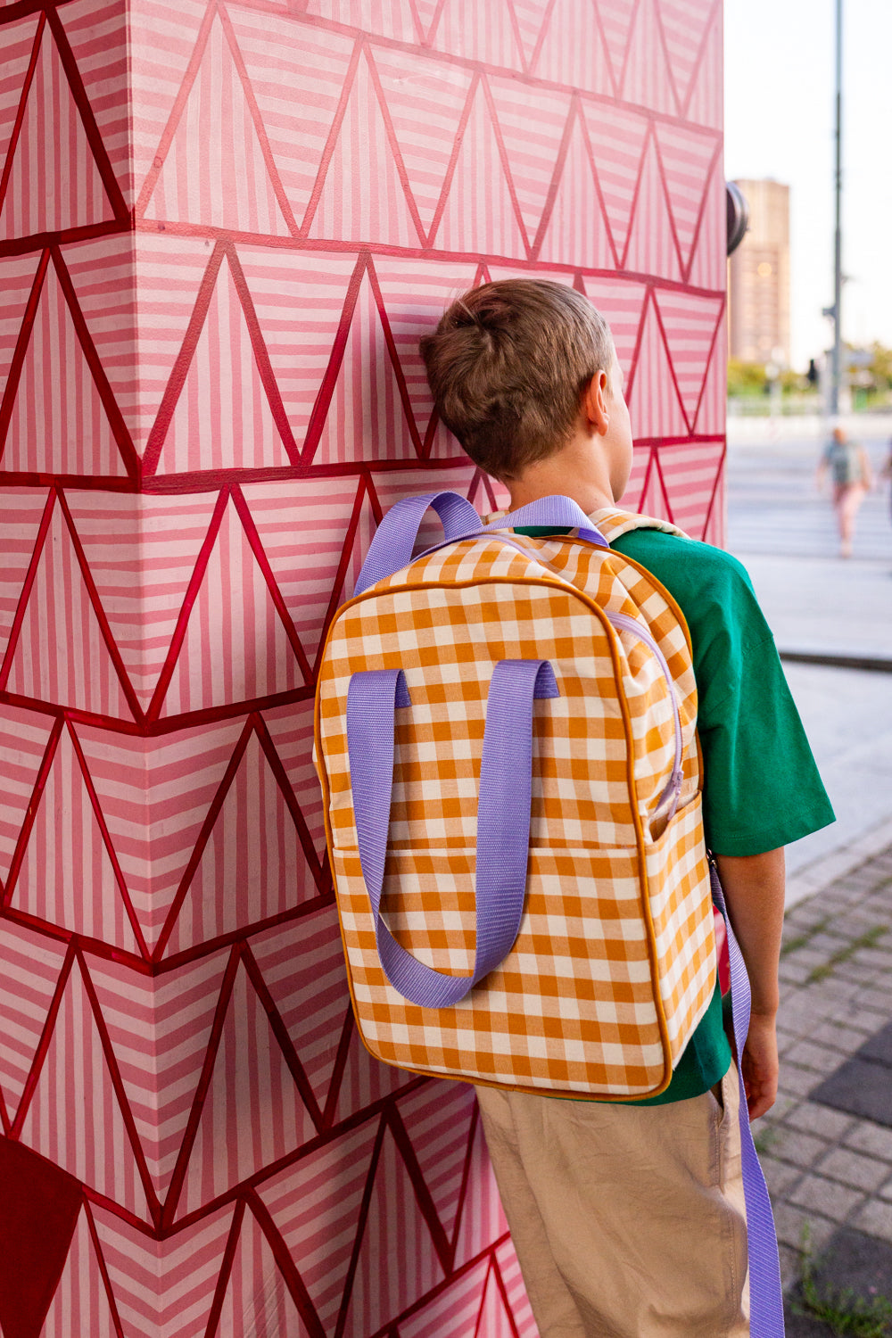 Großer Rucksack | Gingham | Gelb