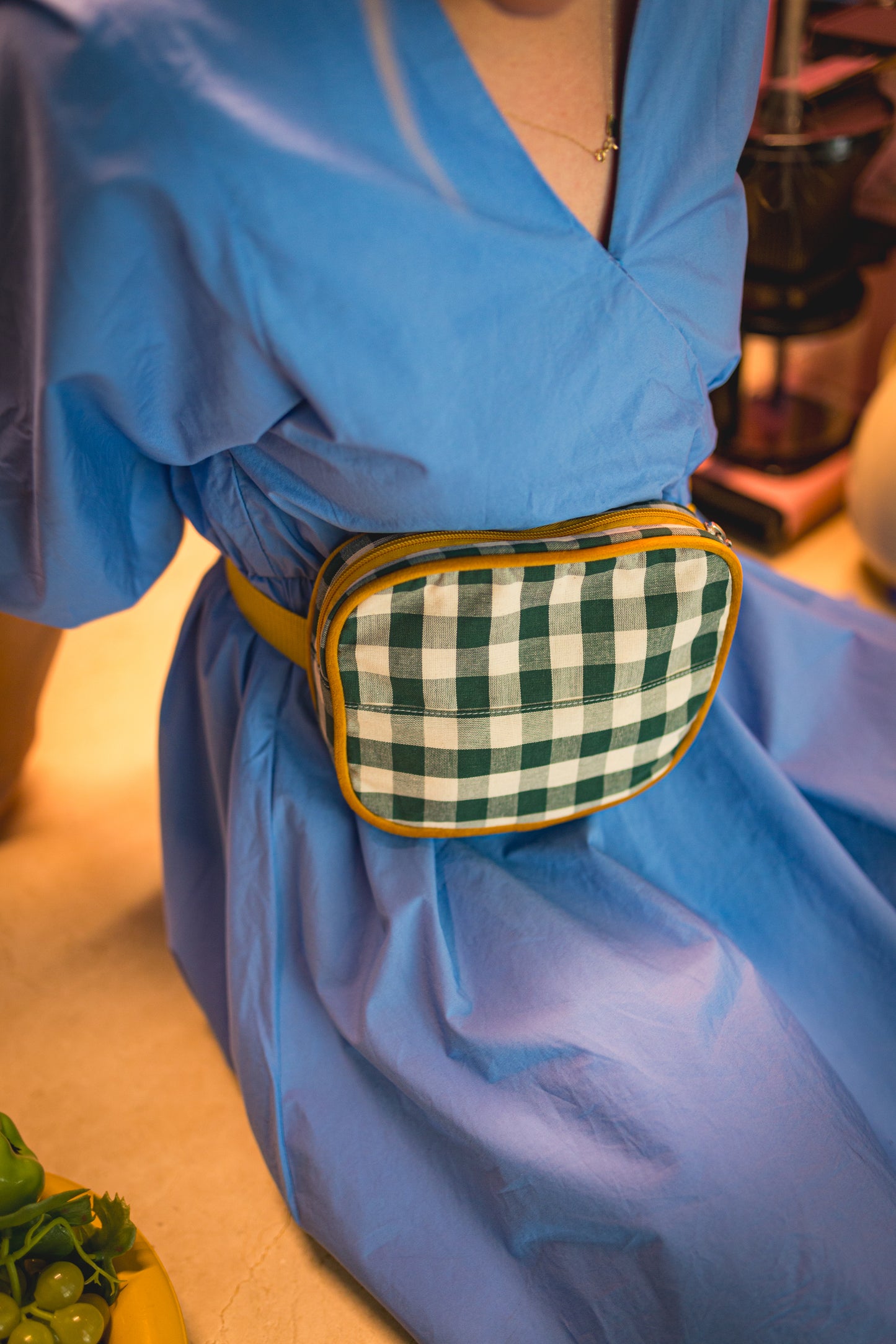 Stylish checkered green belt bag for hands-free travel – perfect hip pack for airport days, weekend adventures, or everyday essentials on the go Hayya